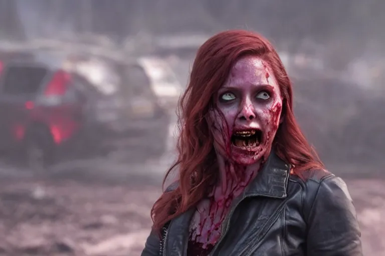 Image similar to film still of zombie Wanda Maximoff in new avengers movie, 4k