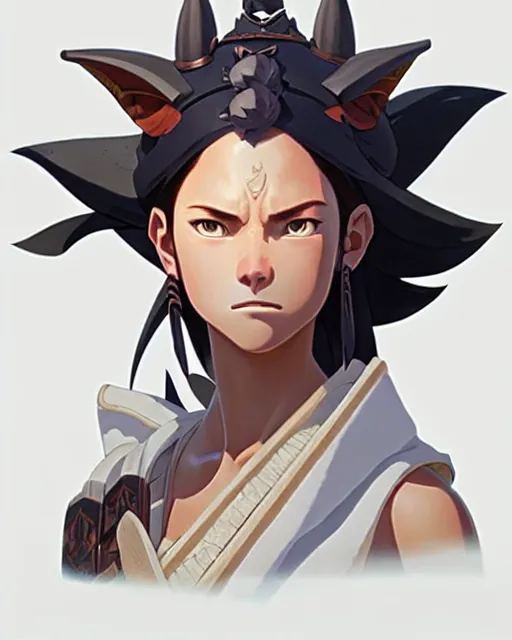 Image similar to azctec warrior, julia fox, detailed perfect face, exquisite details, fire magic, mid view, design on a white background, by studio muti, greg rutkowski makoto shinkai takashi takeuchi studio ghibli