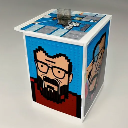 Image similar to walter white rv lego box realistic