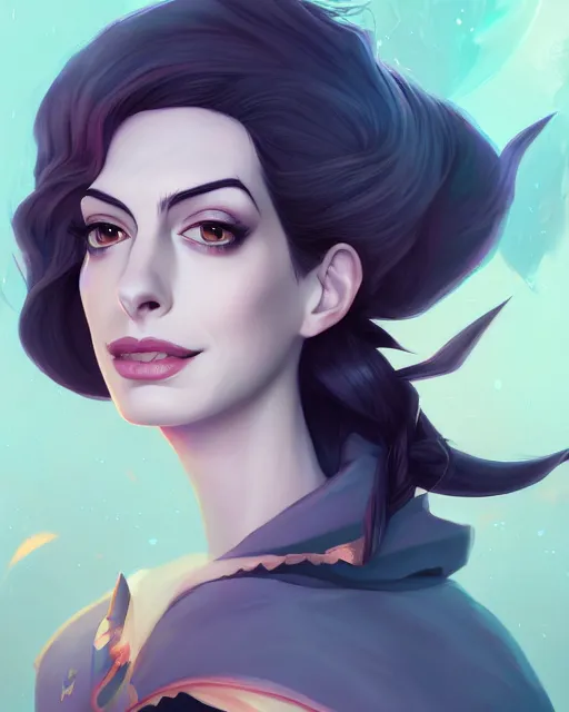 Image similar to a portrait of a beautiful full body Anne Hathaway witch, art by lois van baarle and loish and ross tran and rossdraws and sam yang and samdoesarts and artgerm, digital art, highly detailed, intricate, sharp focus, Trending on Artstation HQ, deviantart, unreal engine 5, 4K UHD image