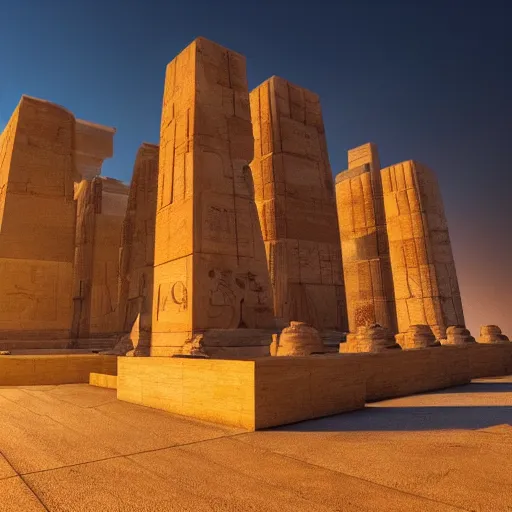 Prompt: a beautiful award winning photo of a huge pharaonic temple, golden hour, very detailed and sharp, 4k cinematic