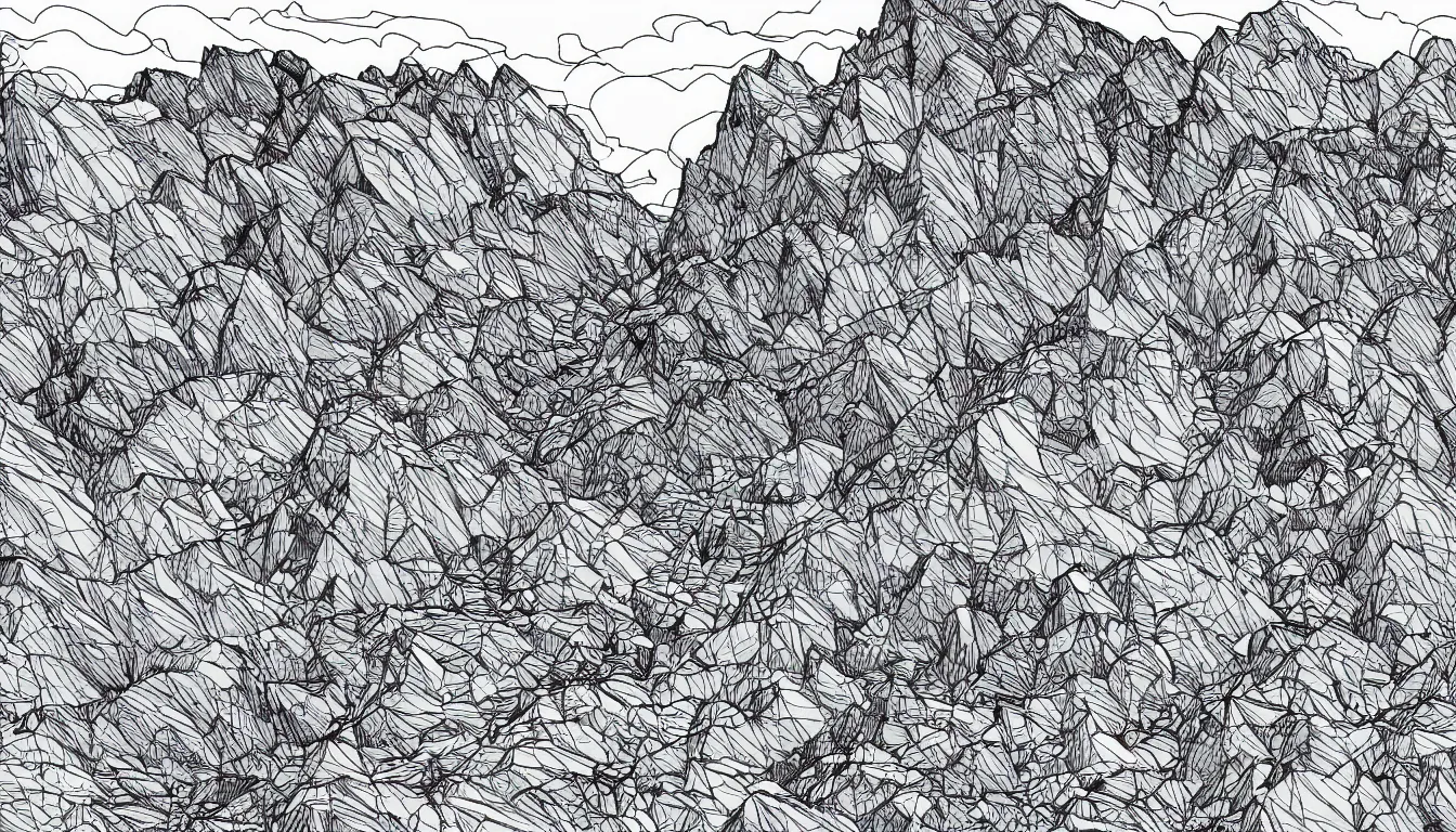 Image similar to backpacking over mountain ridgeline, minimalist line art by moebius, clean long lines, ultra detailed