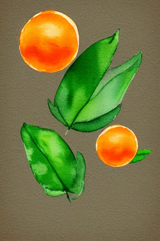 Image similar to minimalist watercolor art of an orange with green leaves, illustration, vector art