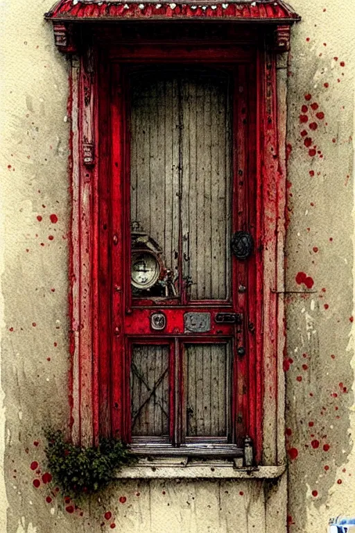 Image similar to ( ( ( ( ( decaorated red door, intricate. muted colors. ) ) ) ) ) by jean - baptiste monge!!!!!!!!!!!!!!!!!!!!!!!!!!!