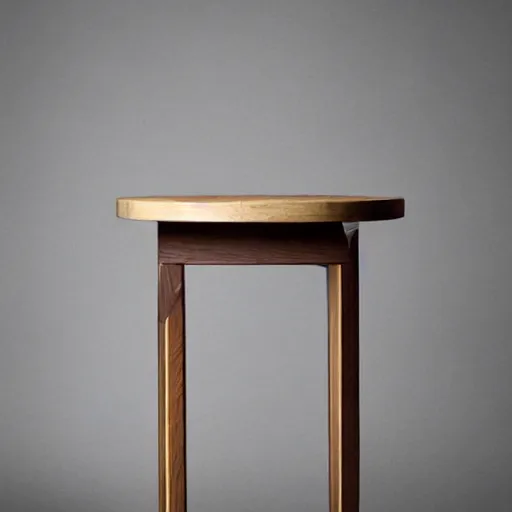 Prompt: wooden side table designed by Kirk Amundsen studio photography