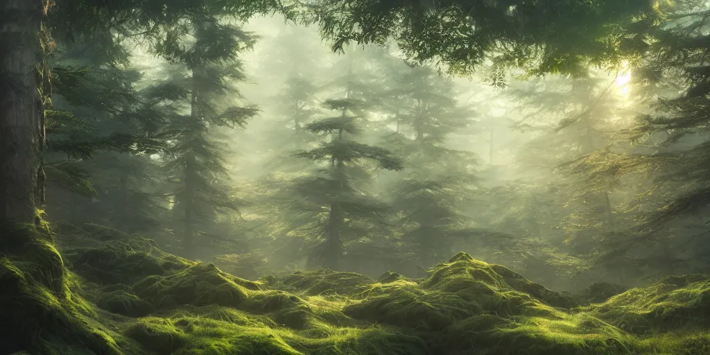 Image similar to a forest, highly detailed oil painting, hyperrealistic, gorgeous lighting, Studio Ghibli, Jessica Rossier, digital art, octane render, beautiful composition, trending on artstation, masterpiece