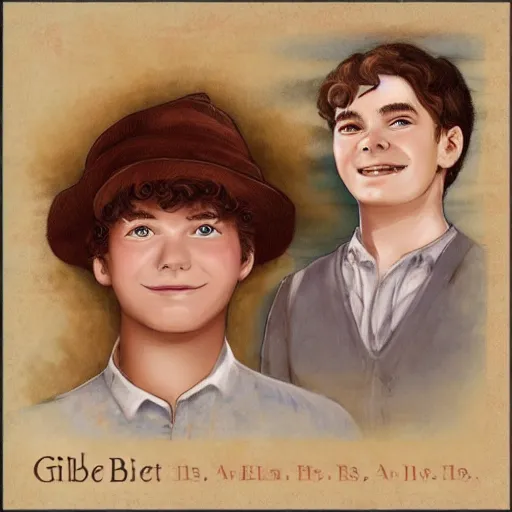 Image similar to Gilbert Blythe from anne with an e as college students, digital art