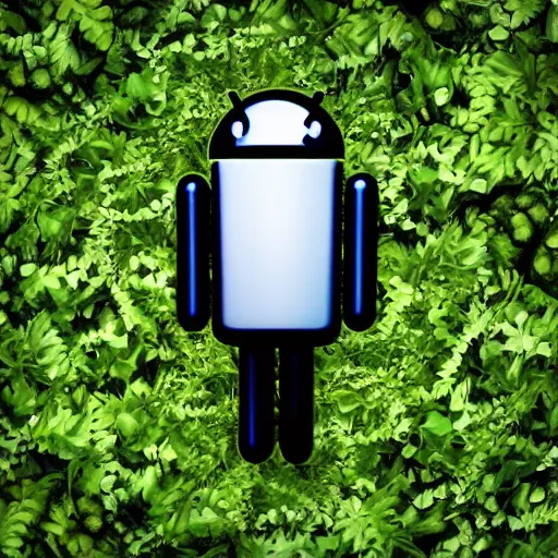 Prompt: futuristic android covered with wild plants and ivy, realistic, hd