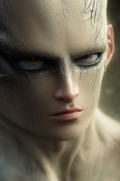 Image similar to cyclops, one - eyed man, beautiful, intricate, ethereal, by luis royo, hyper detailed, weta digital, ray trace, unreal engine, trending on artist, beautifully lit, glow, cinematic, soft light, photorealistic, volumetric, realistic, glossy, 8 k post - production, masterpiece, luxury, smooth