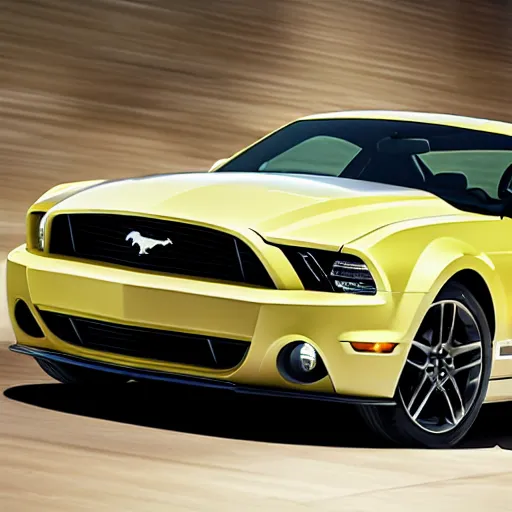 Prompt: A sports coupe designed and produced by Ford, based on the Mustang, promotional photo