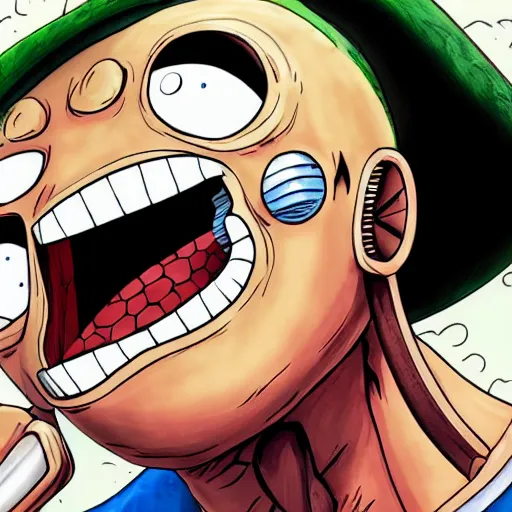 Image similar to a photo of franky the cyborg from one piece, hyper realistic face, cinematic, long shot, hyper deatiled, 8 k resolution, sharp lends, wide lens