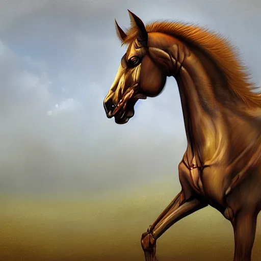 Prompt: a digital painting of a skeleton horse, digital art, by John Howe