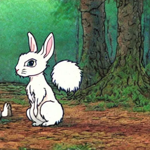 Prompt: a bunny rabbit in the anime princess mononoke film by studio ghibli, floppy ears