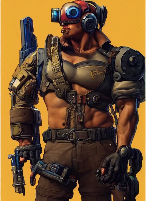 Prompt: buff cyberpunk mercenary. portrait by john philip falter and will eisner and gil elvgren and pixar. realistic proportions. overwatch, cyberpunk 2 0 7 7, apex, blade runner 2 0 4 9 concept art. cel shading. attractive face. thick lines.