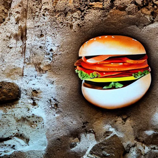 Image similar to Hamburger painted on a wall inside a cave