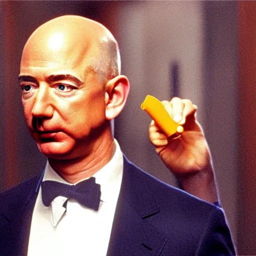 Prompt: jeff bezos as mr orange in reservoir dogs, opening credits, group walking together, 3 5 mm film, high quality film, big screen, cinematic