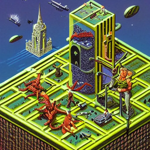 Image similar to isometric world by michael whelan.