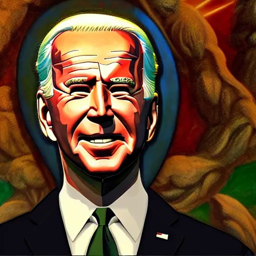 Image similar to a church mural of joe biden as a god, 4 k, highly detailed, painted by michelangelo