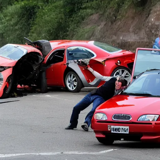 Prompt: Richard Hammond crashing a car