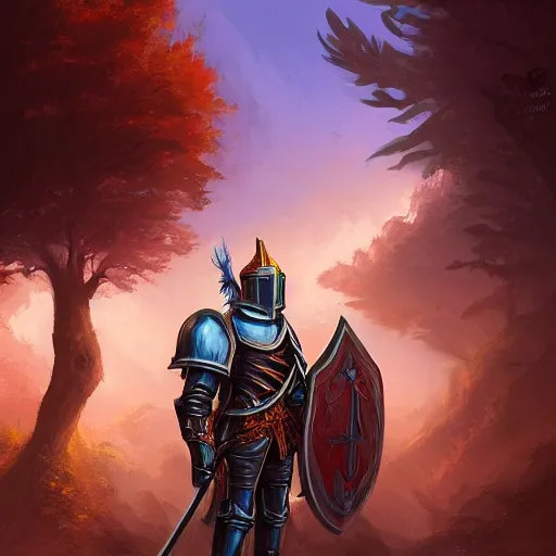 Prompt: a portrait of a fantasy knight in a scenic environment, by andreas rocha, colorful