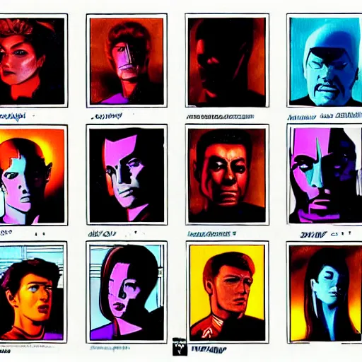 Image similar to Star Trek the next generation crew portrait, cyberpunk, synthwave, highly detailed