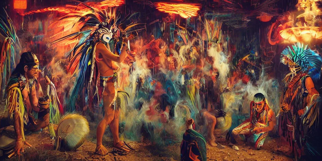 Image similar to of Native American shaman drumming by Liam Wong and Boris Vallejo