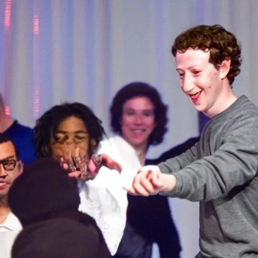 Prompt: michael jackson and mark zuckerberg dancing