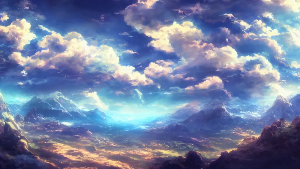 Image similar to anime sky clouds, fantasy artwork, very very very beautiful scenery, hd, hdr, ue5, ue6, unreal engine 5, cinematic 4k wallpaper, 8k, ultra detailed, high resolution, artstation, award winning