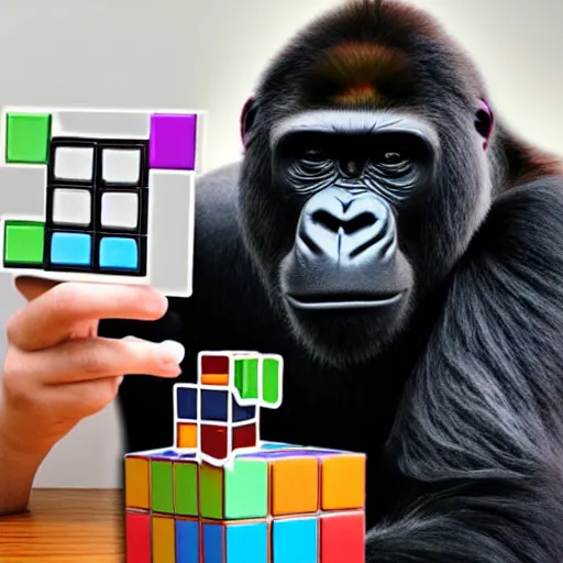 Prompt: a gorilla solving a rubix cube