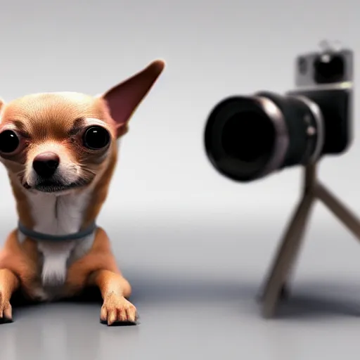 Image similar to chihuahua holding a camera, octane render