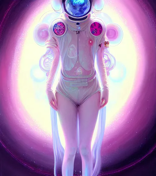 Prompt: Japanese teen beautiful celestial Goddess wearing a futuristic lush spacesuit exposed in cryo chambers by James Jean, intricate, majestic, chic, elegant, highly detailed, centered, digital painting, high-end pink light, artstation, concept art, smooth, sharp focus, illustration, by Peter Mohrbacher, WLOP