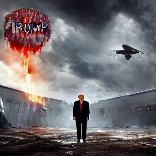 Prompt: donald trump in award winning apocalyptic sci fi film, movie scene, 8 k hd,