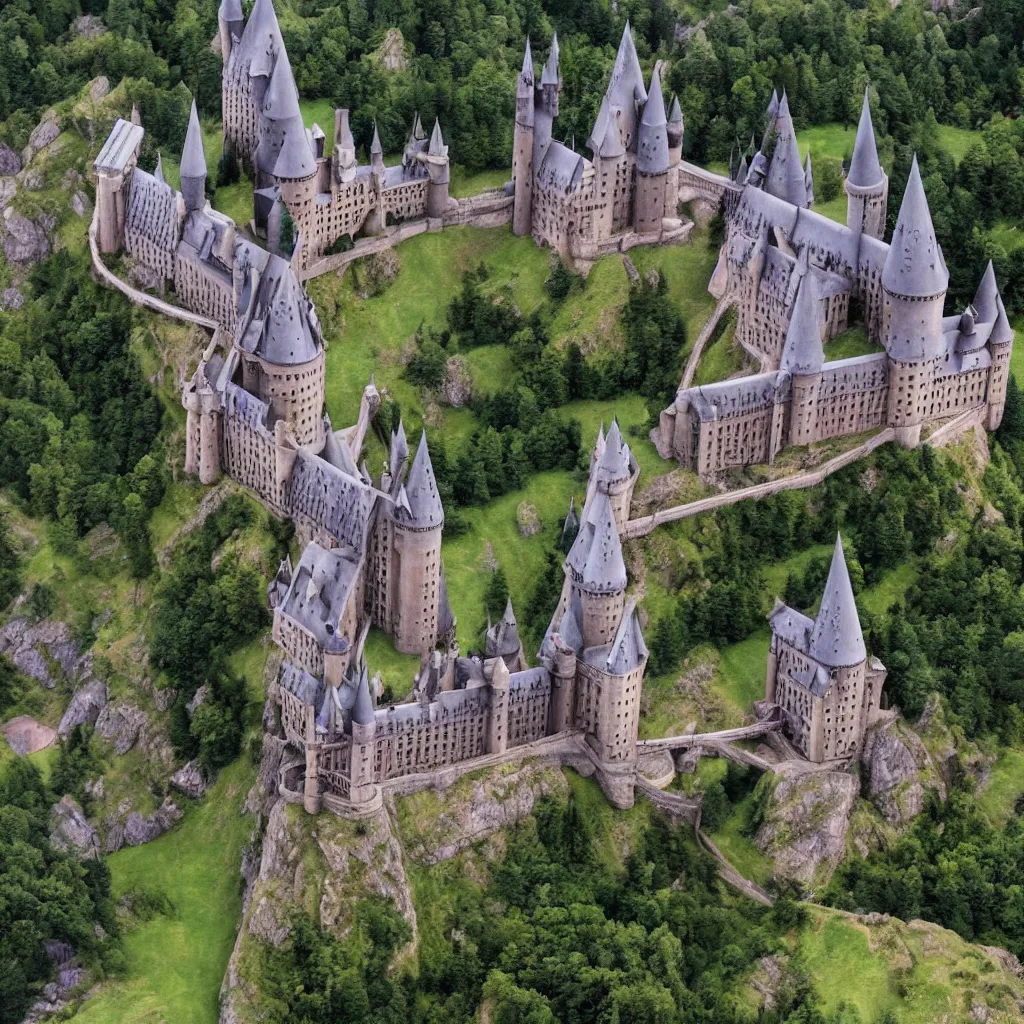 Prompt: hogwarts from the sky