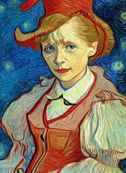 Image similar to lifelike oil painting portrait of alice in wonderland by van gogh