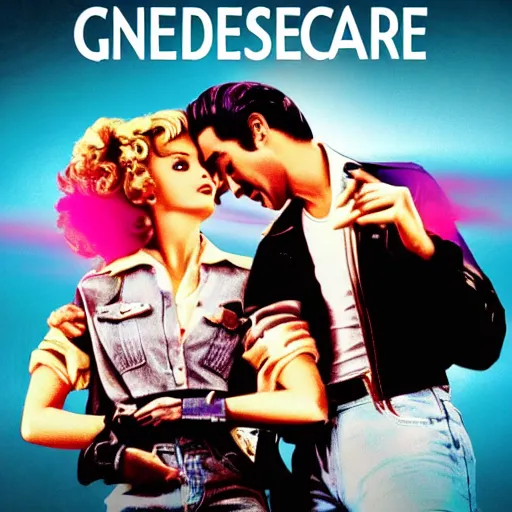 Prompt: a film poster of grease with Nicolas cage, realism, film grain