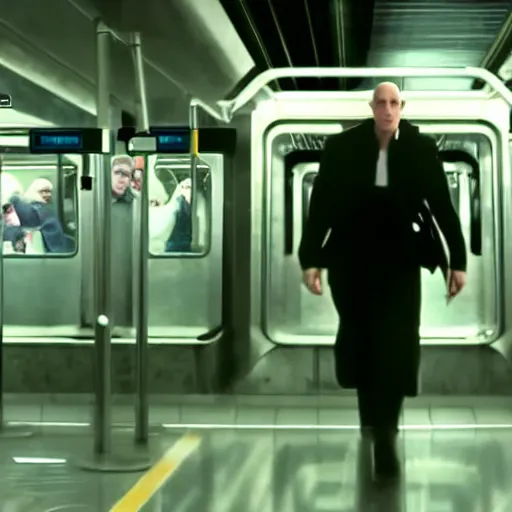 Prompt: Jeff Bezos fighting Neo in the subway station in The Matrix, cinematic, high-quality, 8K