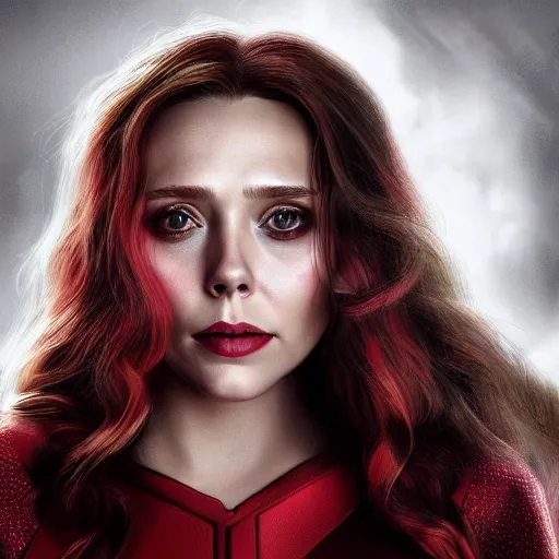 Image similar to A portrait of elizabeth Olsen as scarlet witch with the scarlet witch wimple, cinematic, digital art, amazing detail