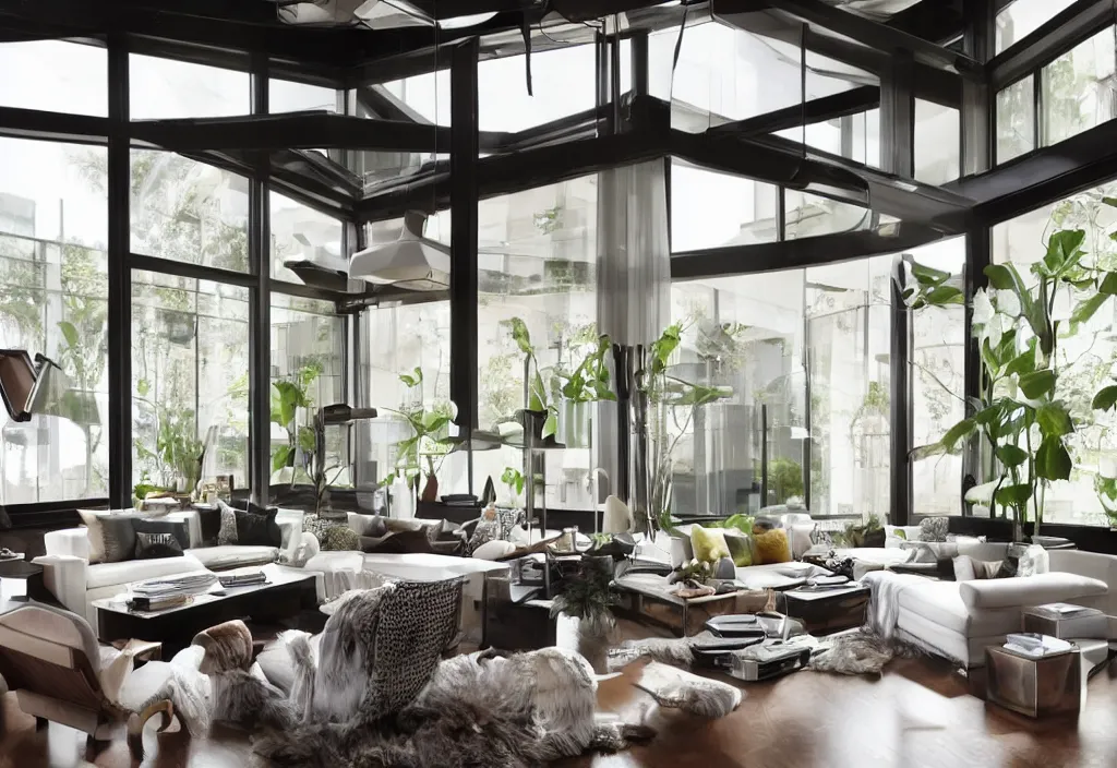 Image similar to a modern interior design, living room, residential design, floor - to - ceiling windows, by nate berkus, trending ，