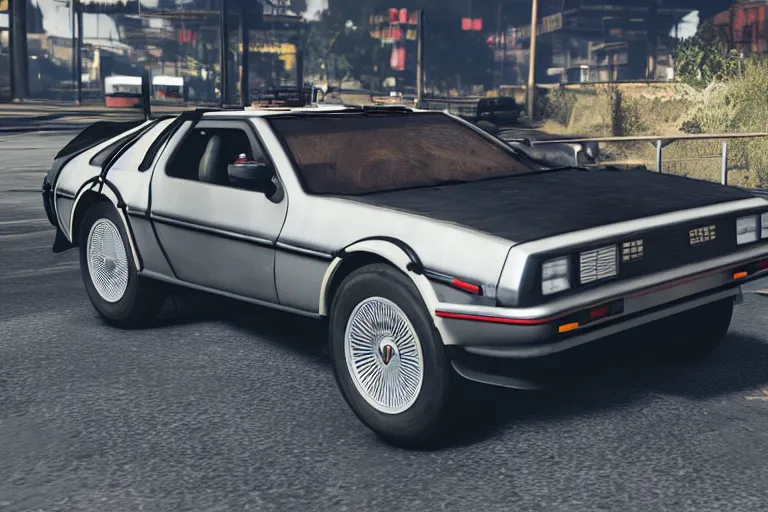 Image similar to 1 9 2 2 delorean by grand theft auto v, by red dead redemption 2, by cyberpunk 2 0 7 7