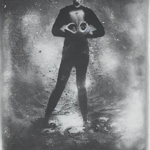 Image similar to tintype photo, swimming deep underwater, pig squid