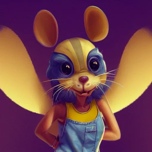 Image similar to anthropomorphic mouse wearing denim short shorts and yellow tank top, highly detailed, artgerm style, artstation, soft light, sharp focus, illustration, character design, concept art