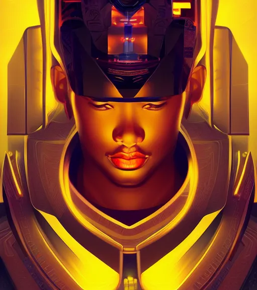 Image similar to symmetry!! egyptian prince of technology, solid cube of light, hard edges, product render retro - futuristic poster scifi, lasers and neon circuits, brown skin man egyptian prince, intricate, elegant, highly detailed, digital painting, artstation, concept art, smooth, sharp focus, illustration, dreamlike, art by artgerm