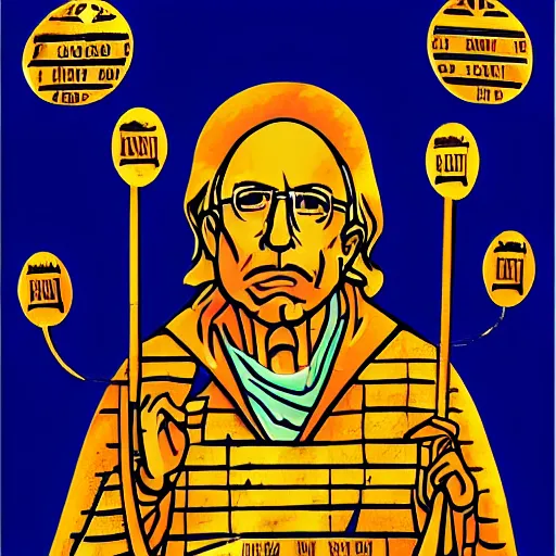 Image similar to Bernie Sanders, portrait, iconographic, Byzantine, icon, historical