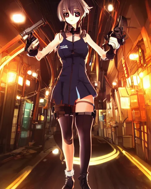 Prompt: full body portrait of anime girl in mechanic armor in night tokyo by makoto sinkai, symmetrical faces, symmetrical features, coherent faces, Perfect faces