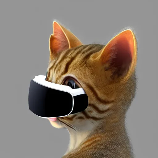 Image similar to crypto trading lyoki kitten from the future, wearing a cool vr headset 8 k hyperrealistic, trending on artstation