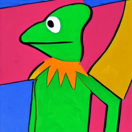 Prompt: kermit the frog as a cubist painting