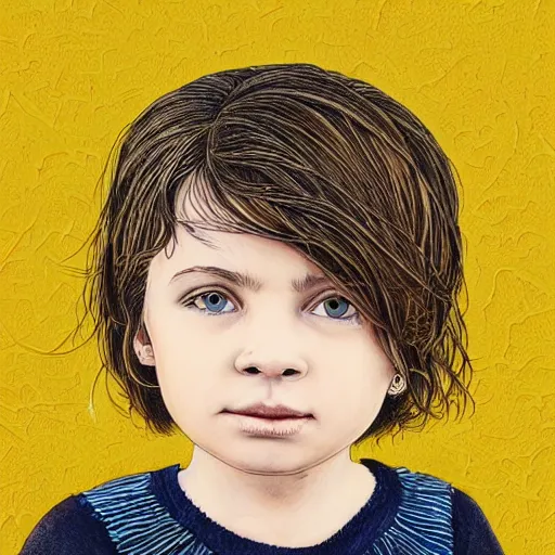 Prompt: Intricate detailed illustration, A portrait of a child who cut their own hair, 8k,