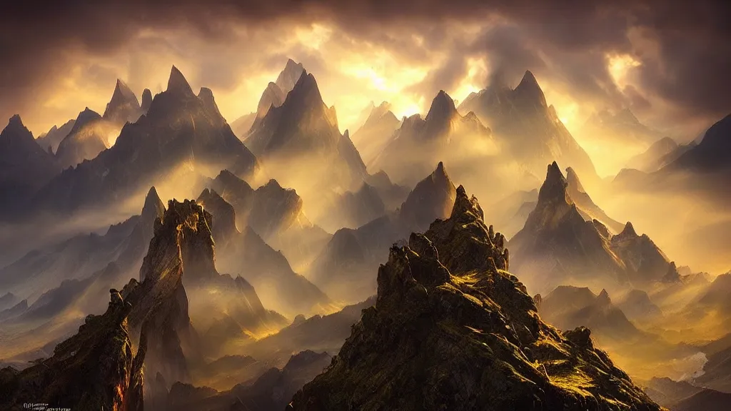 Image similar to amazing landscape photo of dragons by marc adamus, beautiful dramatic lighting