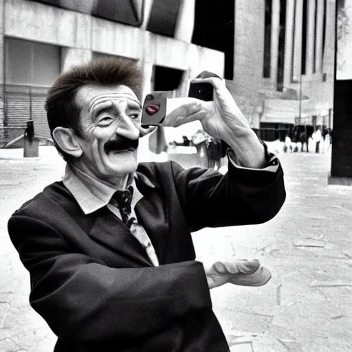 Prompt: Portrait of Barry Chuckle at ground zero, selfie, 2001, photograph by B. Chuckle