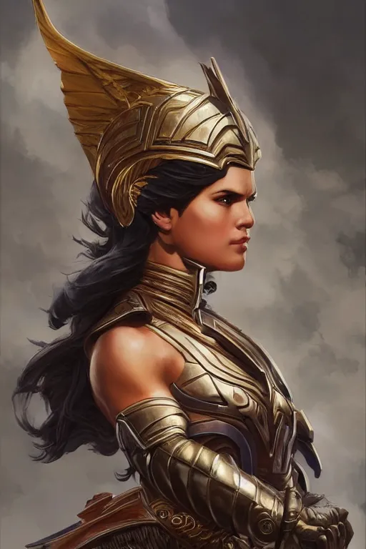 Image similar to amazon valkyrie athena, d & d, fantasy, portrait, highly detailed, headshot, digital painting, trending on artstation, concept art, sharp focus, illustration, art by artgerm and greg rutkowski and magali villeneuve